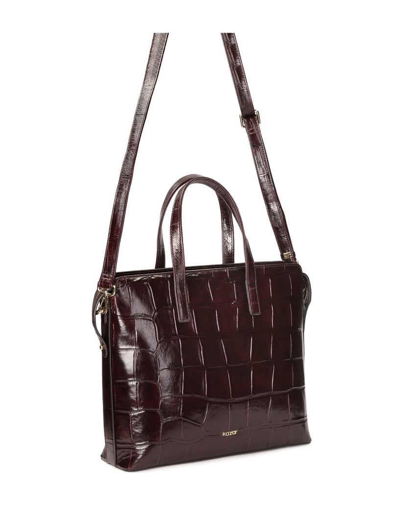 Kazar-Kastanienbraune-geprägte-Lederhandtasche-mit-Etuihalter-rot