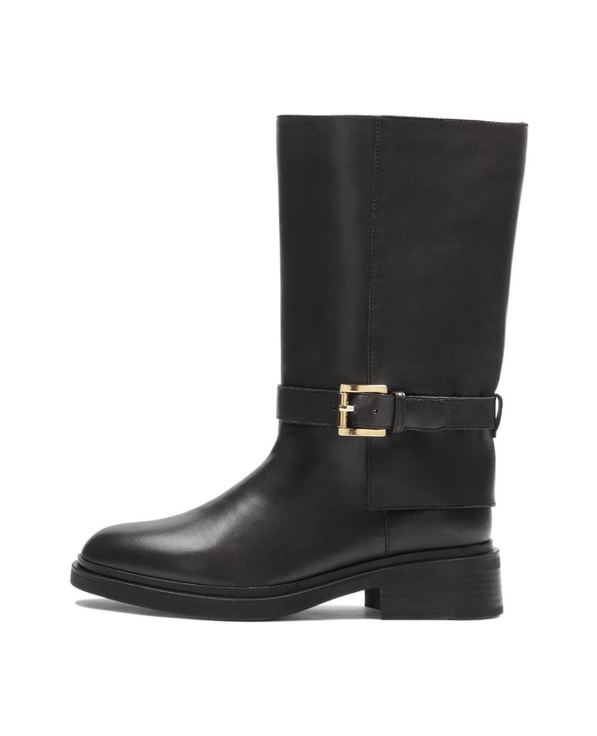 Kazar-Flache-Lederstiefel-mit-einem-Riemen-verziert-schwarz