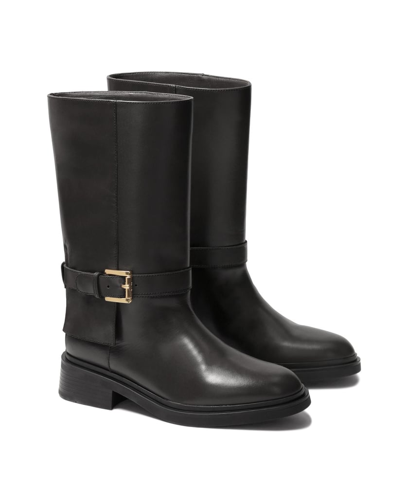 Kazar-Flache-Lederstiefel-mit-einem-Riemen-verziert-schwarz
