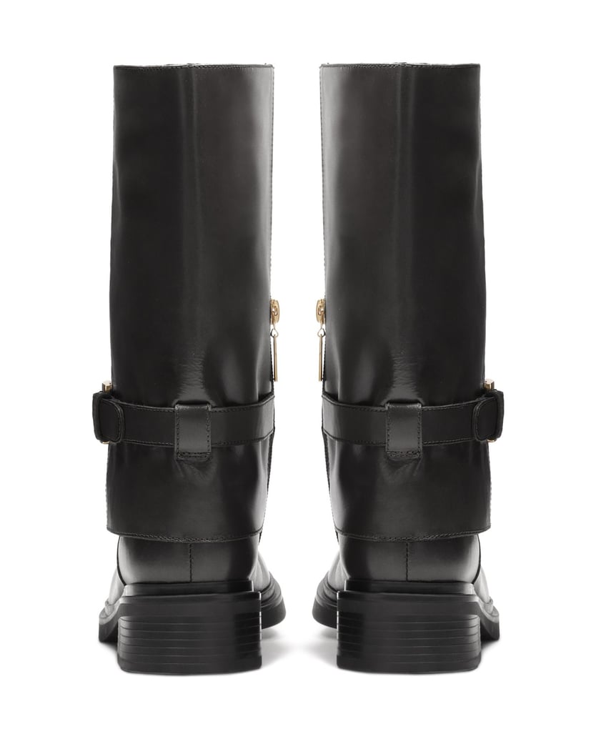 Kazar-Flache-Lederstiefel-mit-einem-Riemen-verziert-schwarz