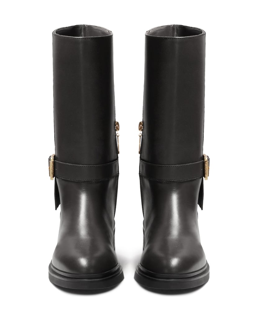 Kazar-Flache-Lederstiefel-mit-einem-Riemen-verziert-schwarz