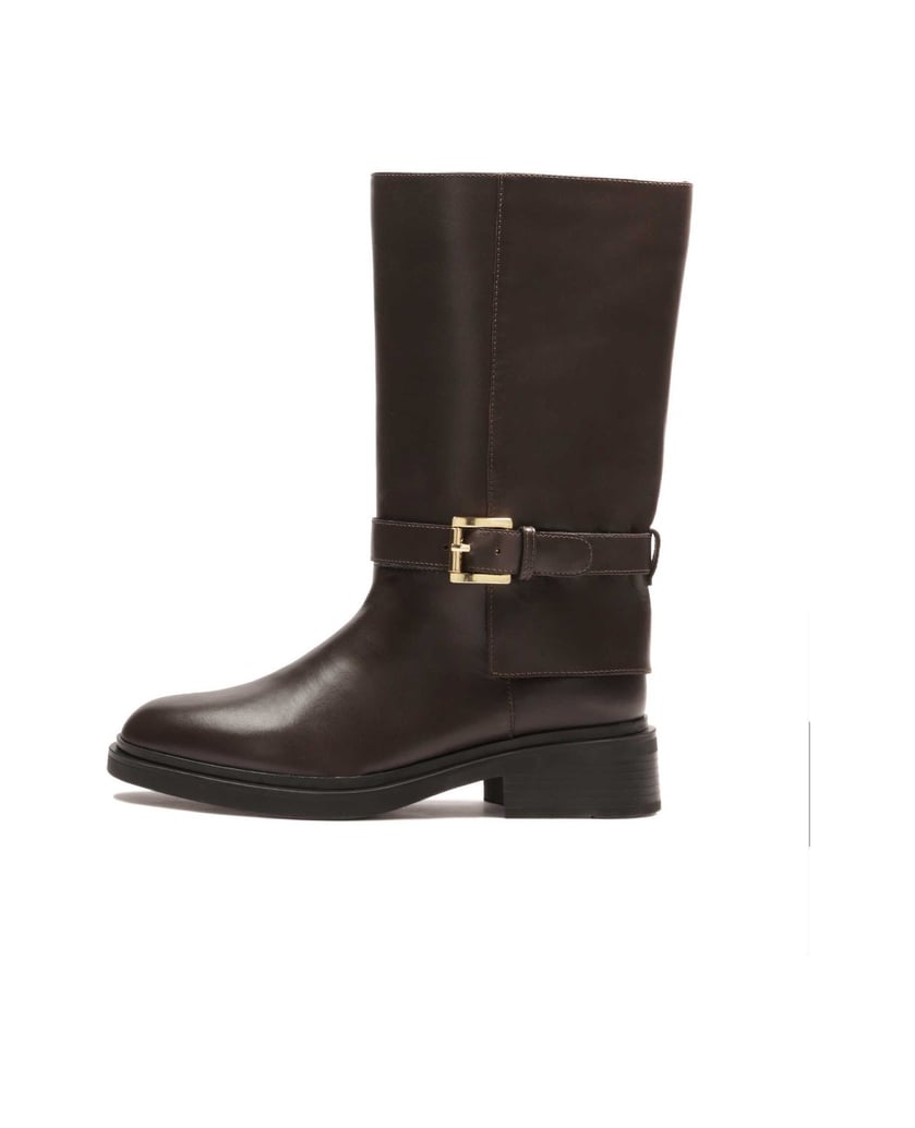Kazar-Flache-Lederstiefel-mit-einem-Riemen-verziert-braun