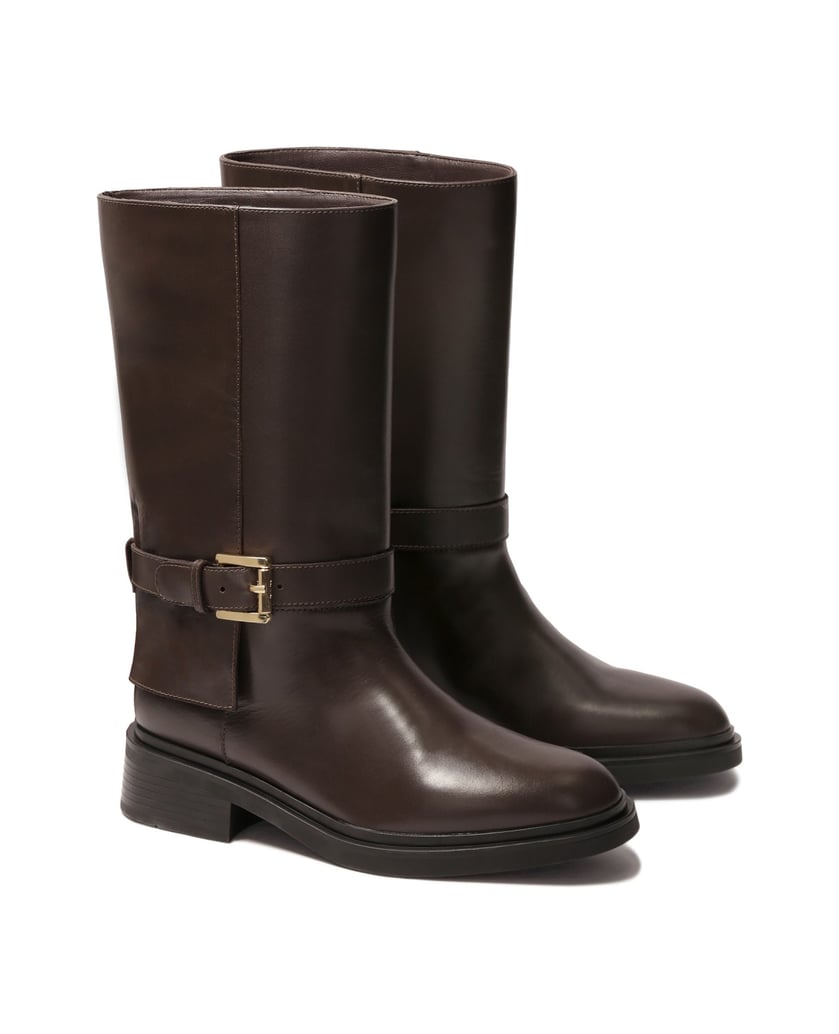 Kazar-Flache-Lederstiefel-mit-einem-Riemen-verziert-braun