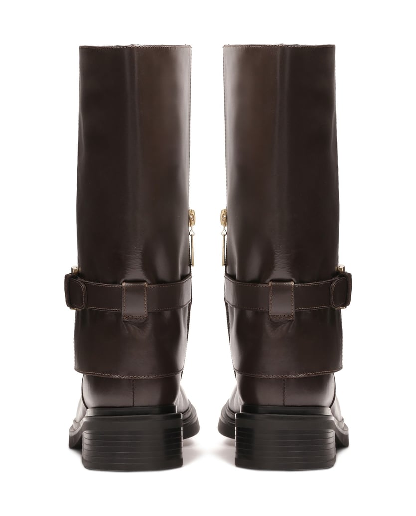 Kazar-Flache-Lederstiefel-mit-einem-Riemen-verziert-braun