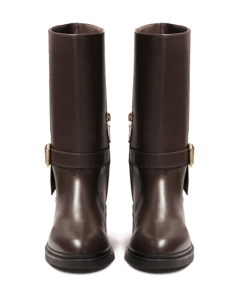 Kazar-Flache-Lederstiefel-mit-einem-Riemen-verziert-braun