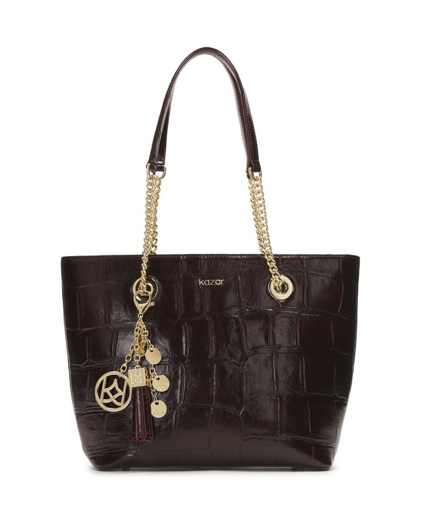 Kazar-Elegante-burgunderfarbene-Handtasche-mit-geprägtem-Muster-rot