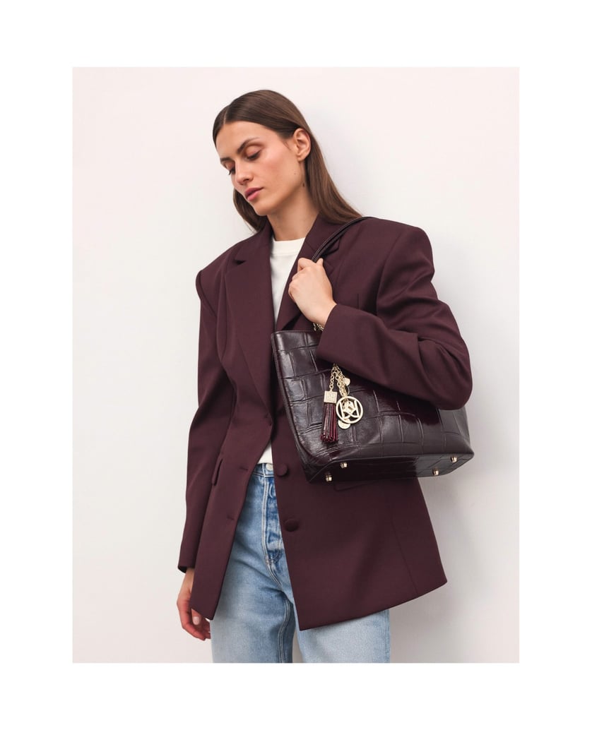Kazar-Elegante-burgunderfarbene-Handtasche-mit-geprägtem-Muster-rot