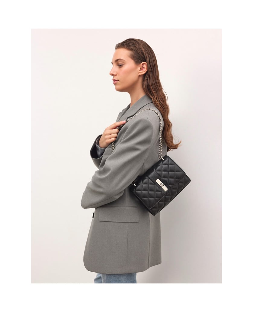 Kazar-Kleine-Kettenhandtasche-mit-Ziersteppung-schwarz