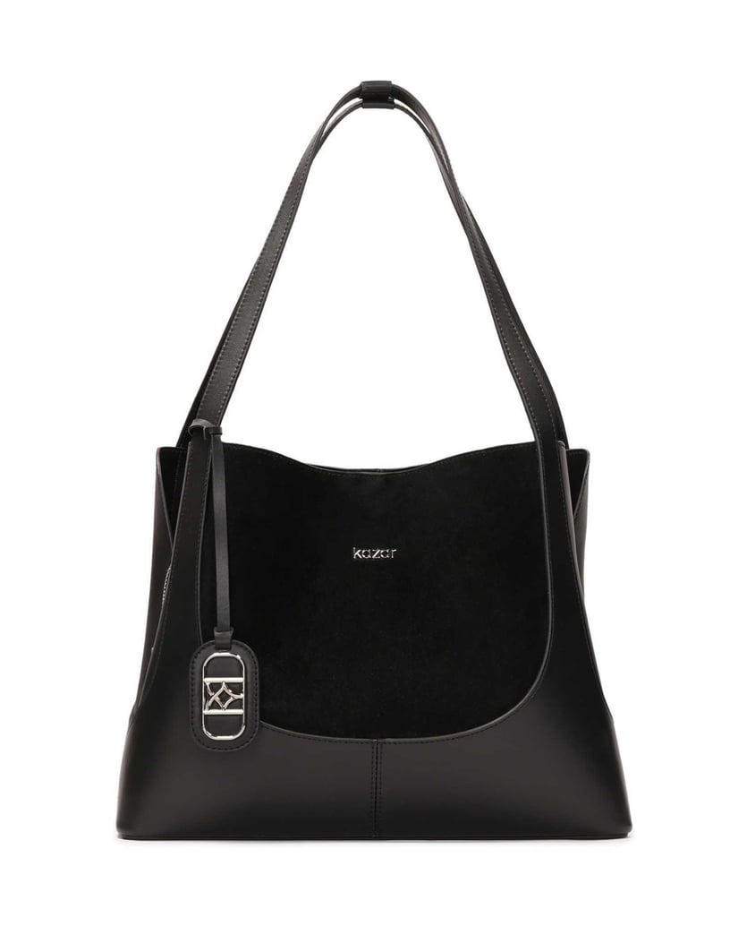 Kazar-Handtasche-aus-schwarzem-Naturleder-mit-Wildledereinsatz-schwarz