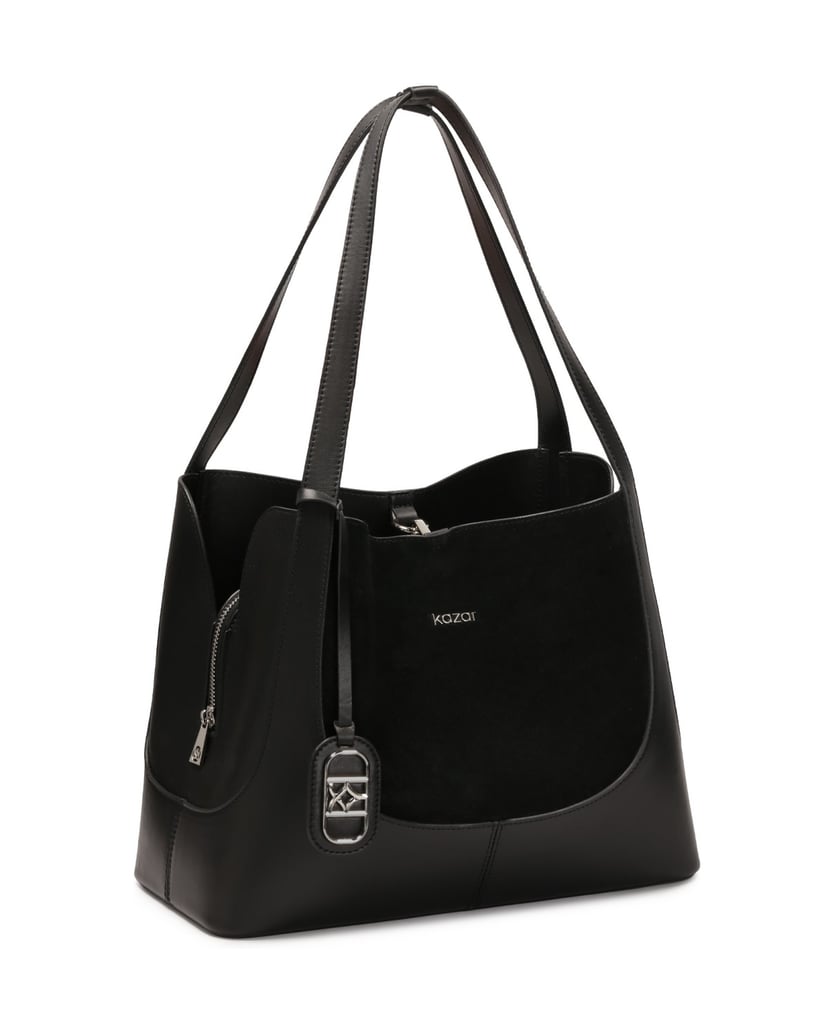 Kazar-Handtasche-aus-schwarzem-Naturleder-mit-Wildledereinsatz-schwarz