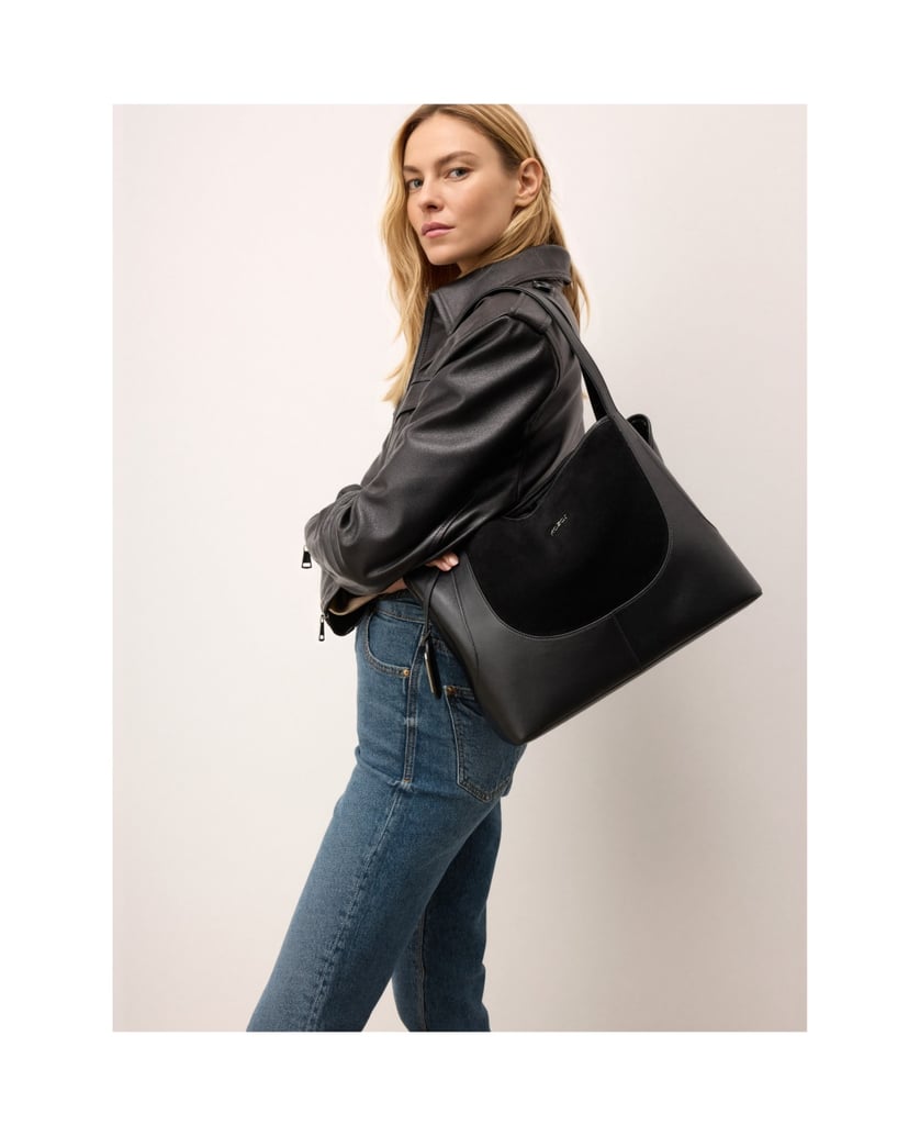 Kazar-Handtasche-aus-schwarzem-Naturleder-mit-Wildledereinsatz-schwarz