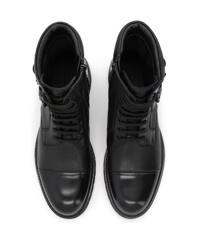 Kazar-Schwarze-Herrenstiefel-aus-Leder-mit-Schnallen-und-Schnürsenkeln-schwarz