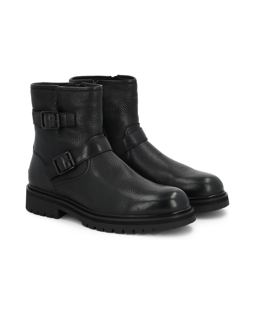 Kazar-Schwarze-Herren-Lederstiefel-mit-Schnallen-und-Reißverschluss-schwarz