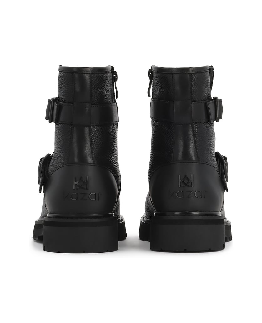Kazar-Schwarze-Herren-Lederstiefel-mit-Schnallen-und-Reißverschluss-schwarz