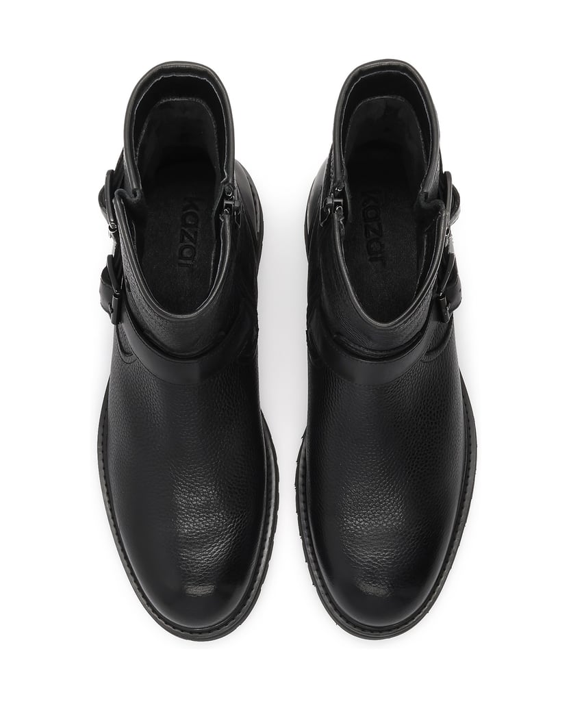 Kazar-Schwarze-Herren-Lederstiefel-mit-Schnallen-und-Reißverschluss-schwarz