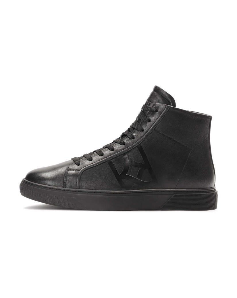 Kazar-Schwarze-Knöchelsneaker-aus-Naturleder-mit-geprägtem-Logo-schwarz