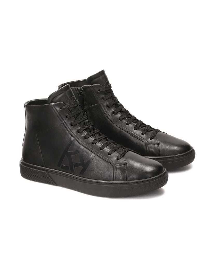 Kazar-Schwarze-Knöchelsneaker-aus-Naturleder-mit-geprägtem-Logo-schwarz