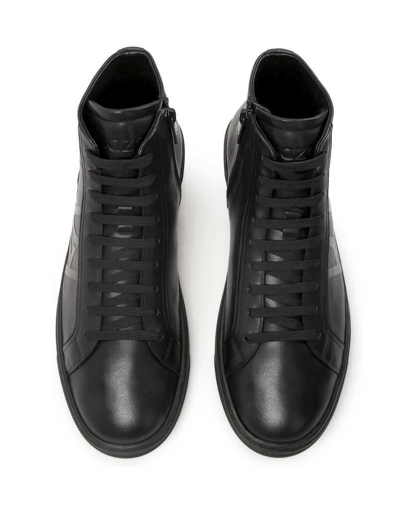 Kazar-Schwarze-Knöchelsneaker-aus-Naturleder-mit-geprägtem-Logo-schwarz