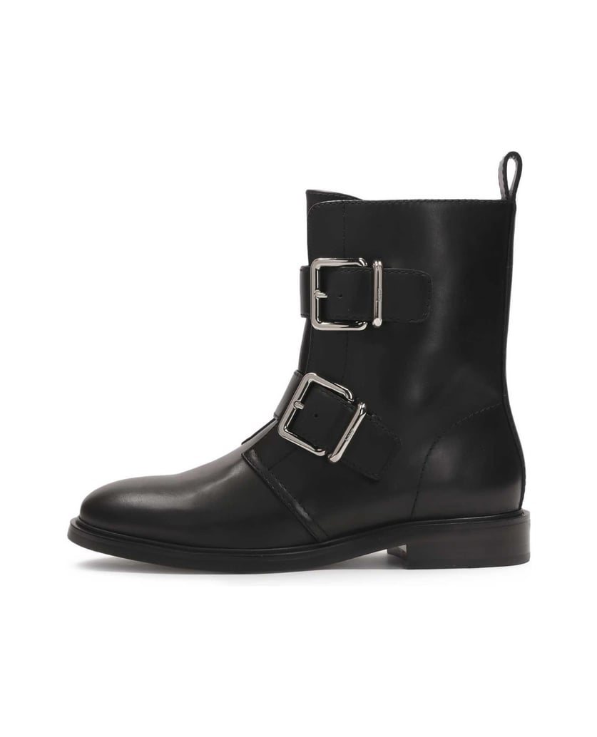 Kazar-Flache-Lederstiefel-mit-Schnallen-verziert-schwarz