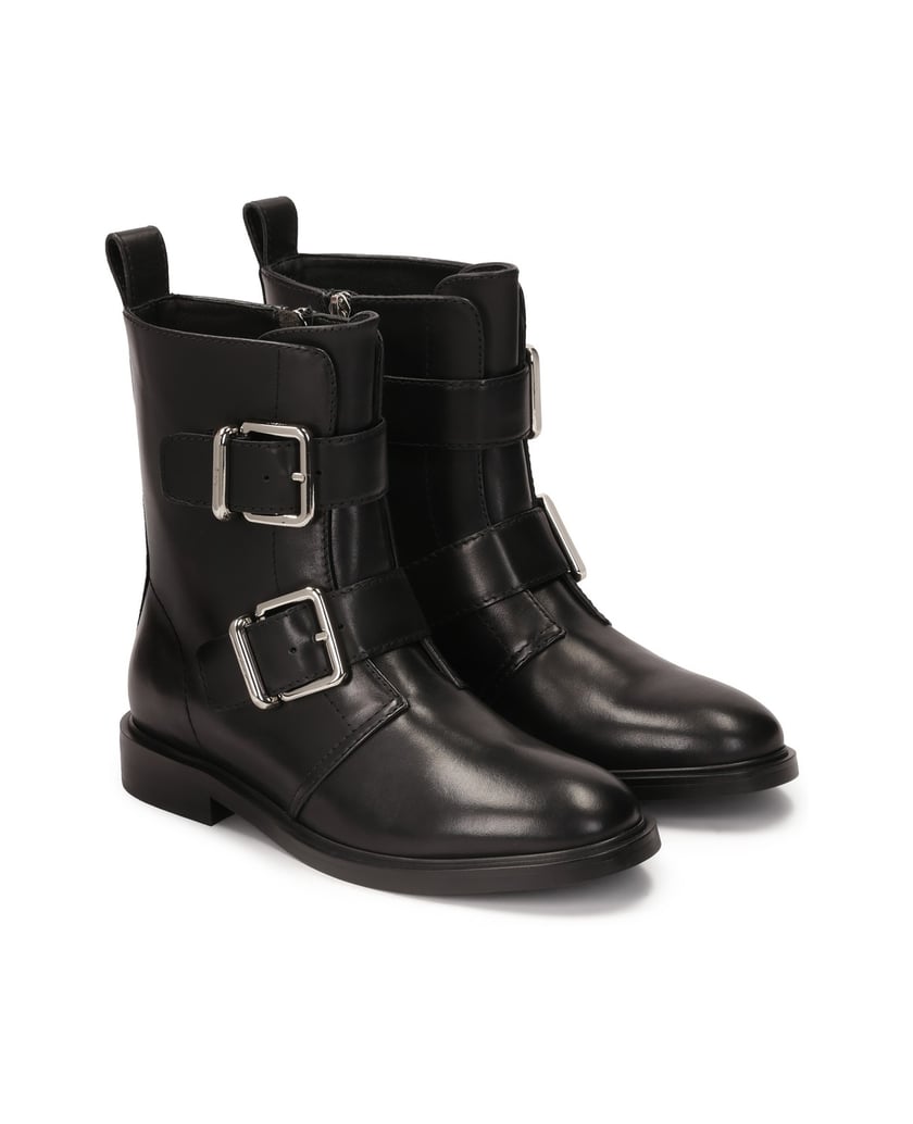 Kazar-Flache-Lederstiefel-mit-Schnallen-verziert-schwarz