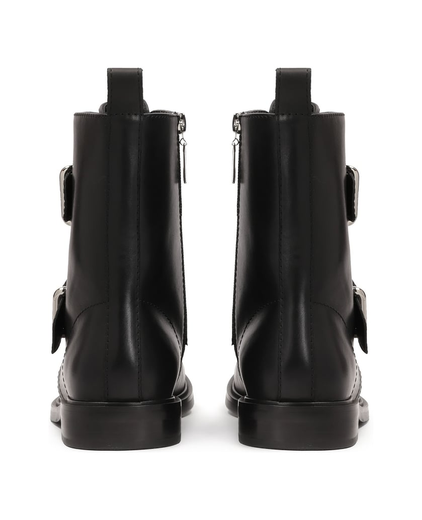 Kazar-Flache-Lederstiefel-mit-Schnallen-verziert-schwarz