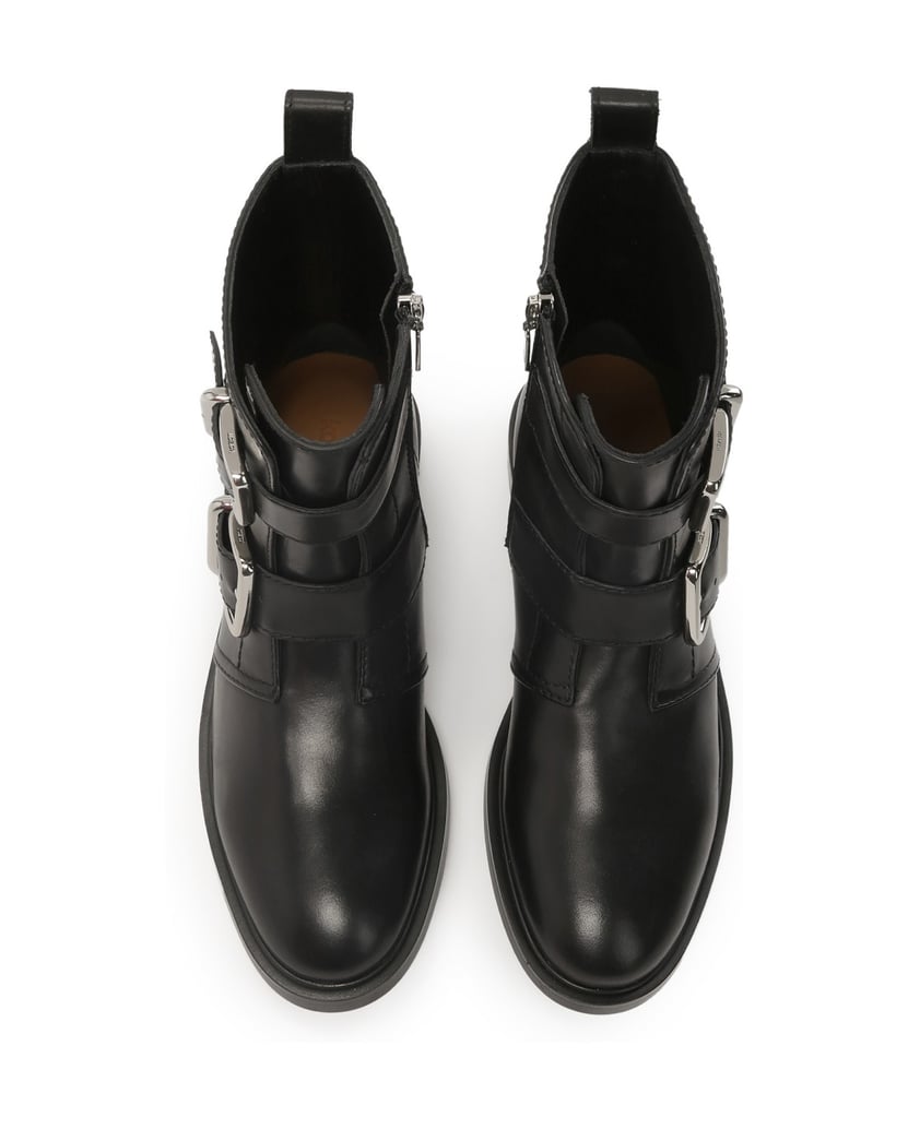 Kazar-Flache-Lederstiefel-mit-Schnallen-verziert-schwarz