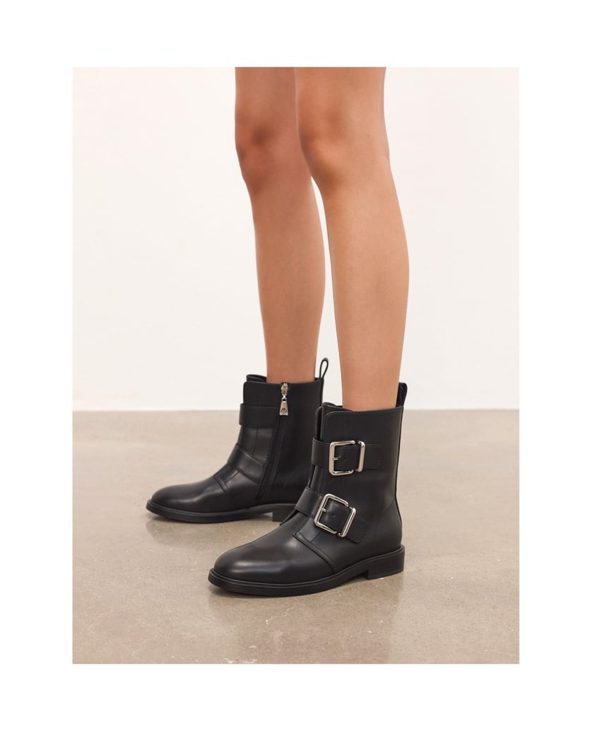 Kazar-Flache-Lederstiefel-mit-Schnallen-verziert-schwarz
