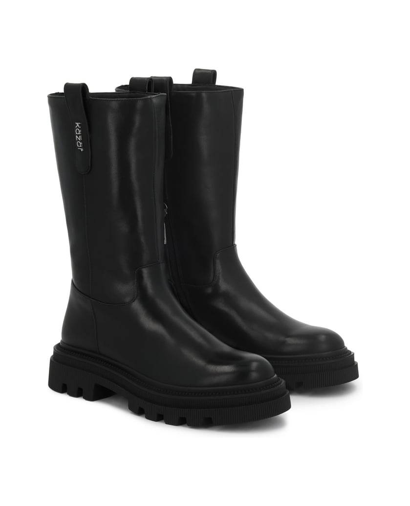 Kazar-Flache-Lederstiefel-mit-hohem-Schaft-schwarz