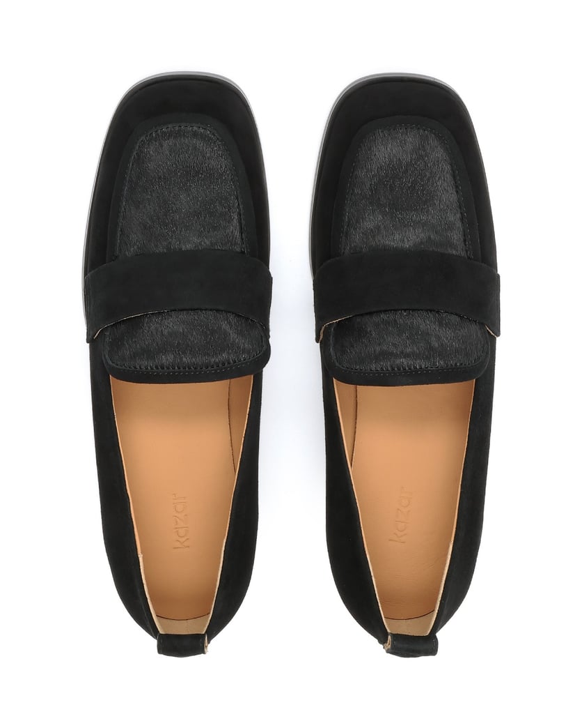 Kazar-Schwarze-Slipper-aus-Wildleder-und-Leder-mit-Borsten-schwarz
