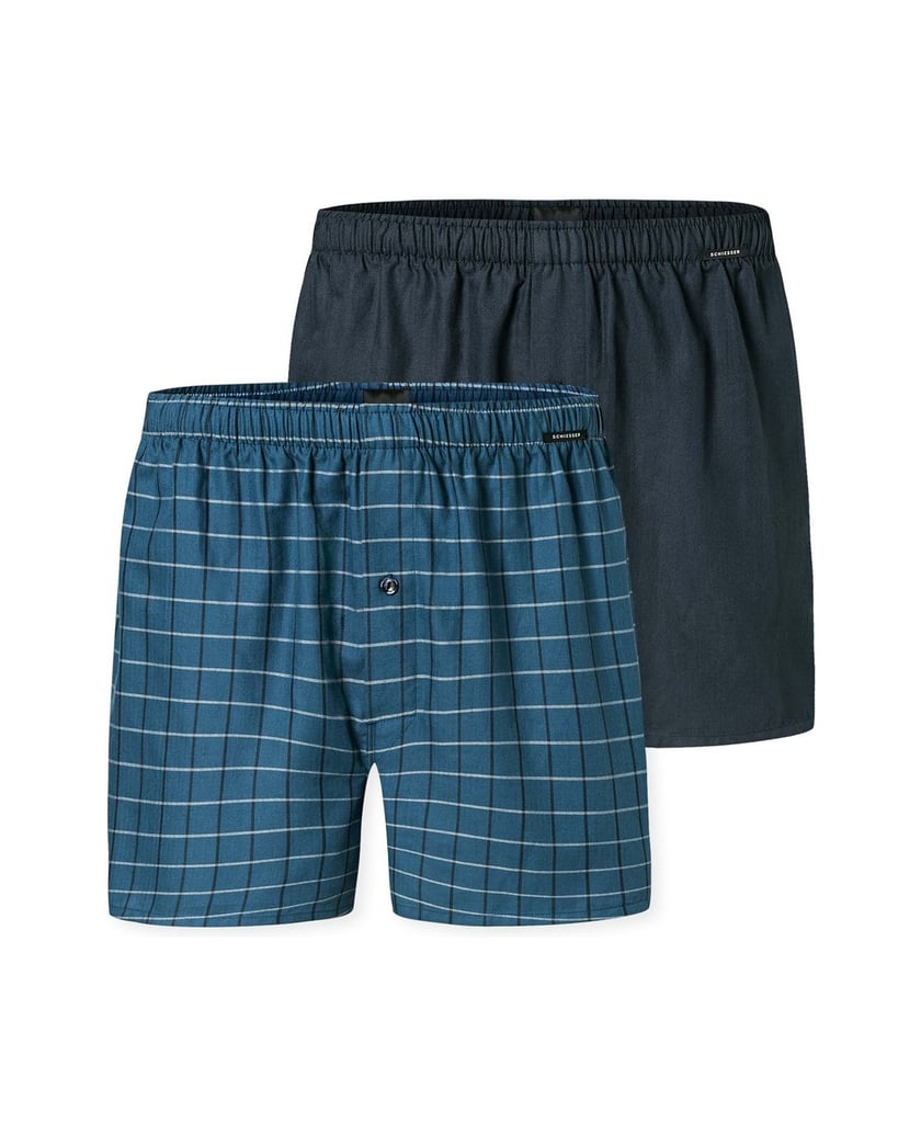 SCHIESSER-Herren-Web-Boxershorts-2er-Pack-blau-