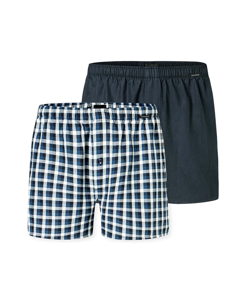 SCHIESSER-Herren-Web-Boxershorts-2er-Pack-blau-