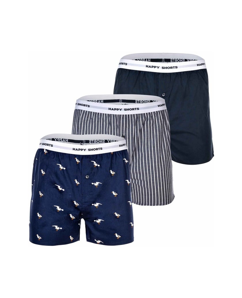 Happy-Shorts-Herren-Web-Boxershorts-3er-Pack-mehrfarbig-