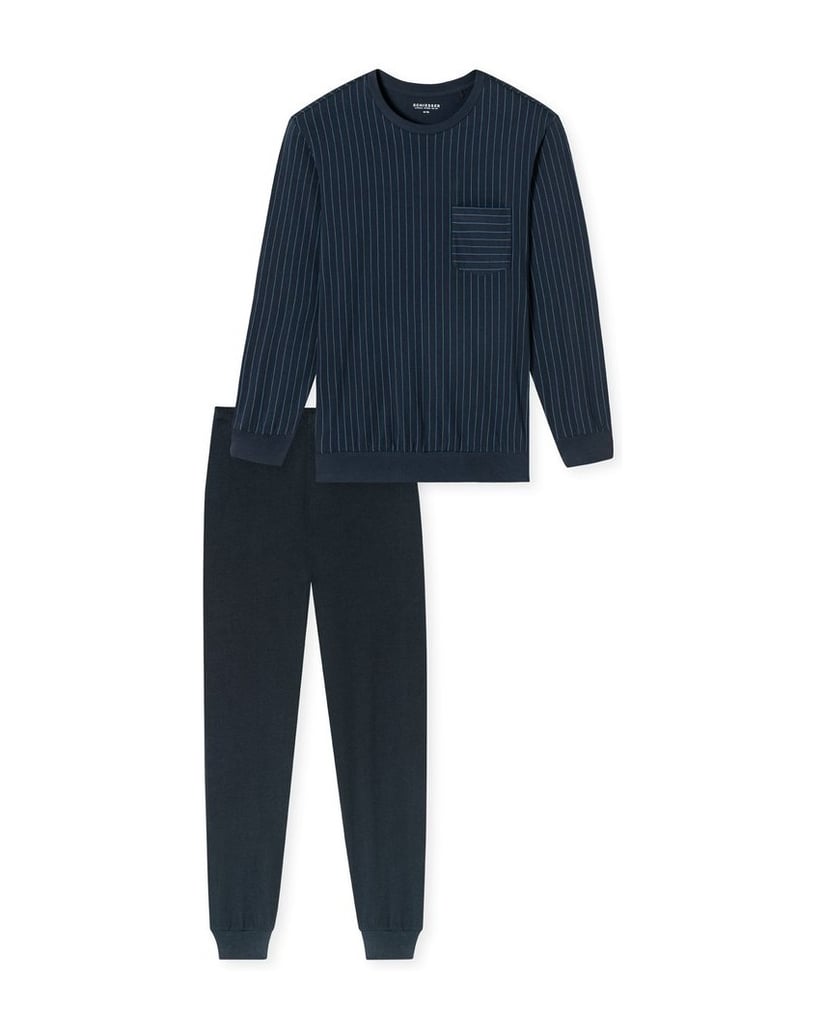 SCHIESSER-Herren-Pyjama-Comfort-Essentials-blau-