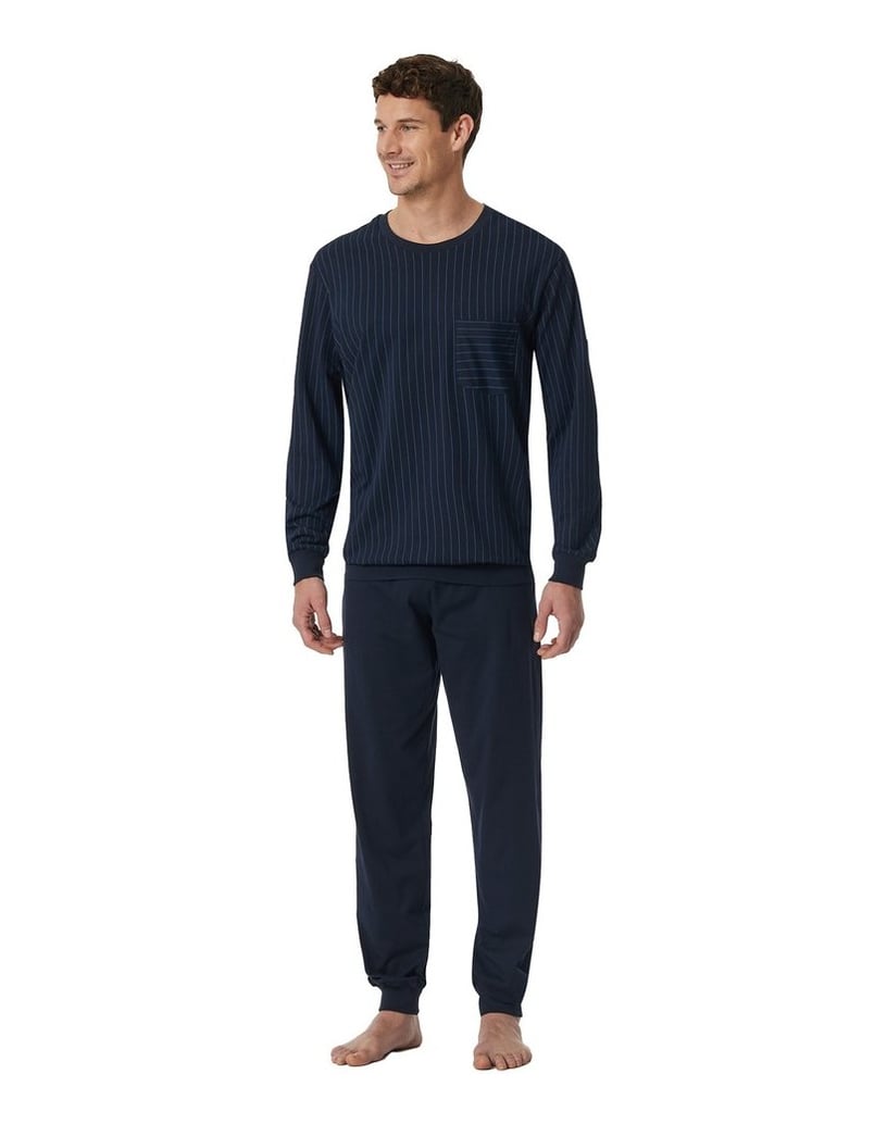 SCHIESSER-Herren-Pyjama-Comfort-Essentials-blau-