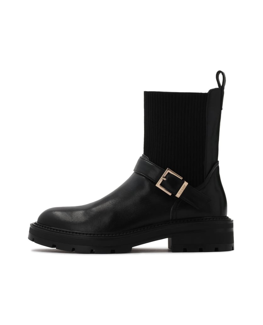 Kazar-Flache-Schlupfstiefel-mit-einem-Riemen-verziert-schwarz