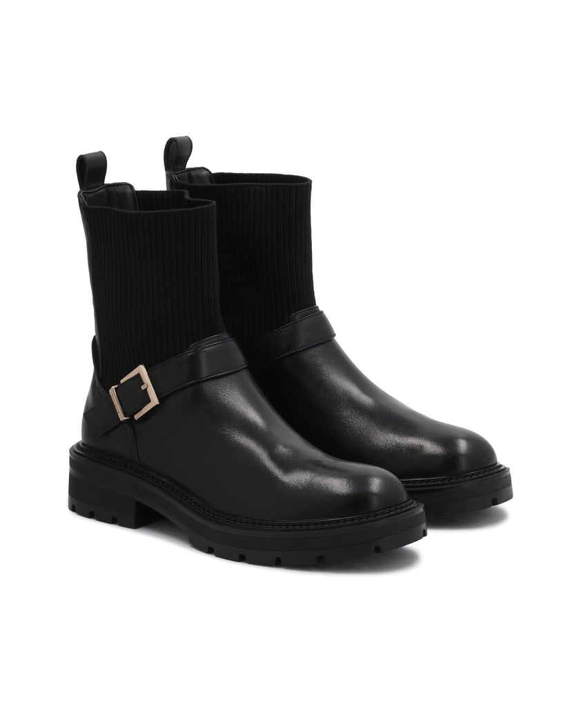 Kazar-Flache-Schlupfstiefel-mit-einem-Riemen-verziert-schwarz