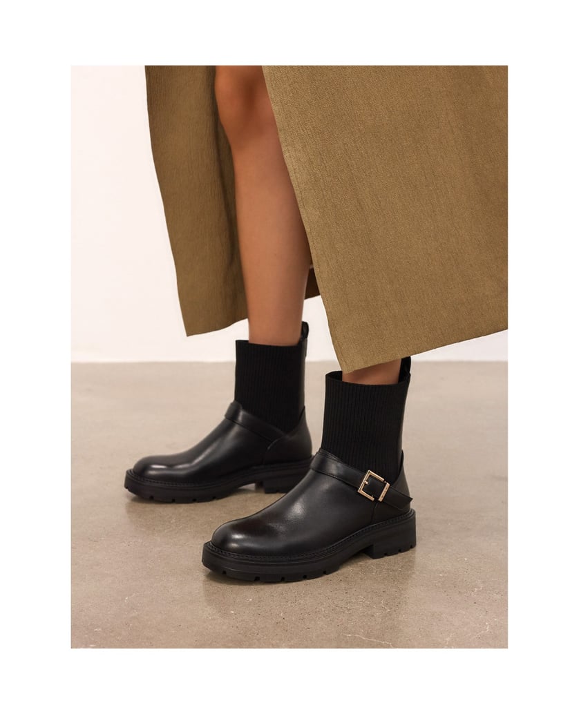Kazar-Flache-Schlupfstiefel-mit-einem-Riemen-verziert-schwarz