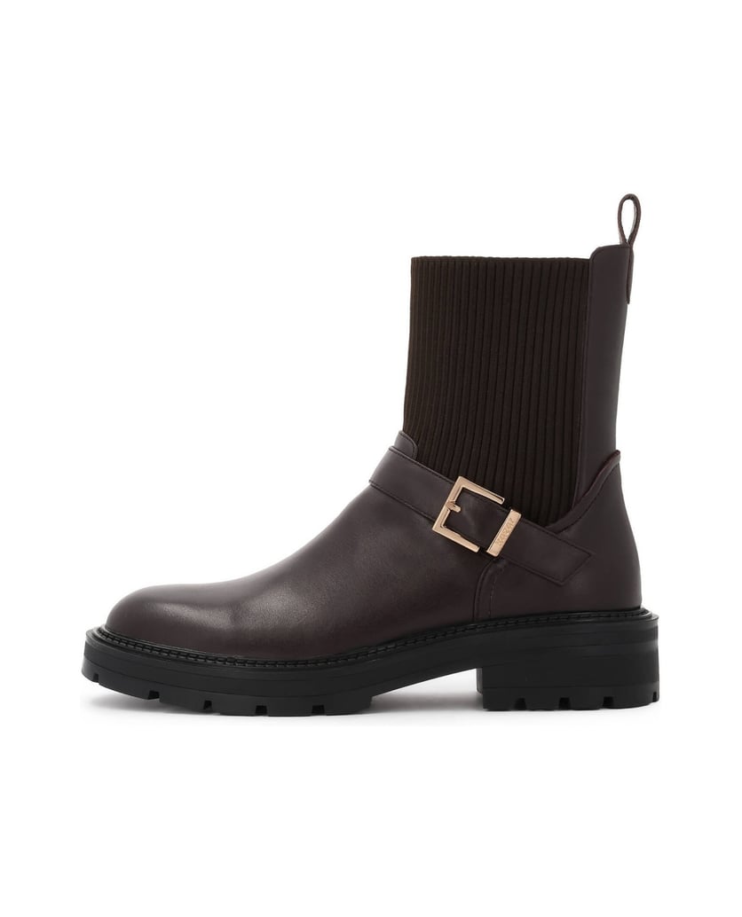 Kazar-Braune-Schlupfstiefel-aus-Leder-und-Stoff-braun