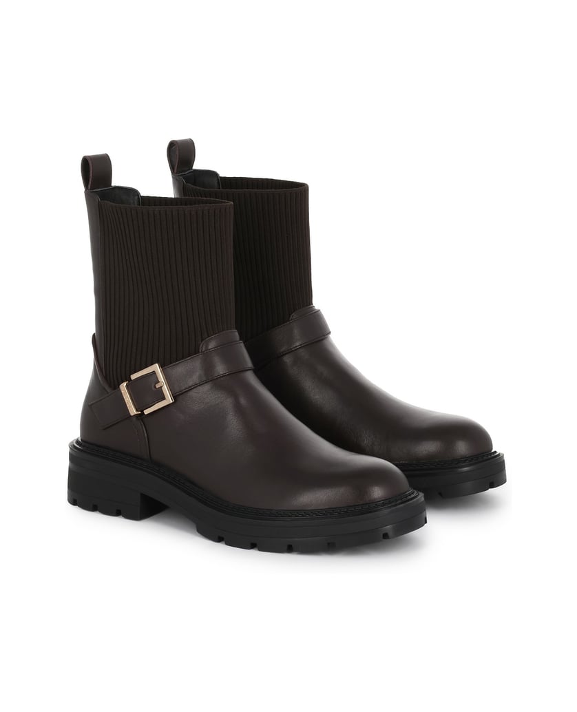 Kazar-Braune-Schlupfstiefel-aus-Leder-und-Stoff-braun