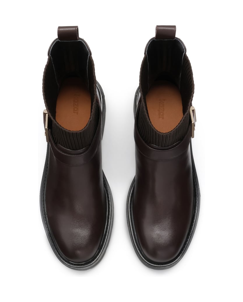 Kazar-Braune-Schlupfstiefel-aus-Leder-und-Stoff-braun