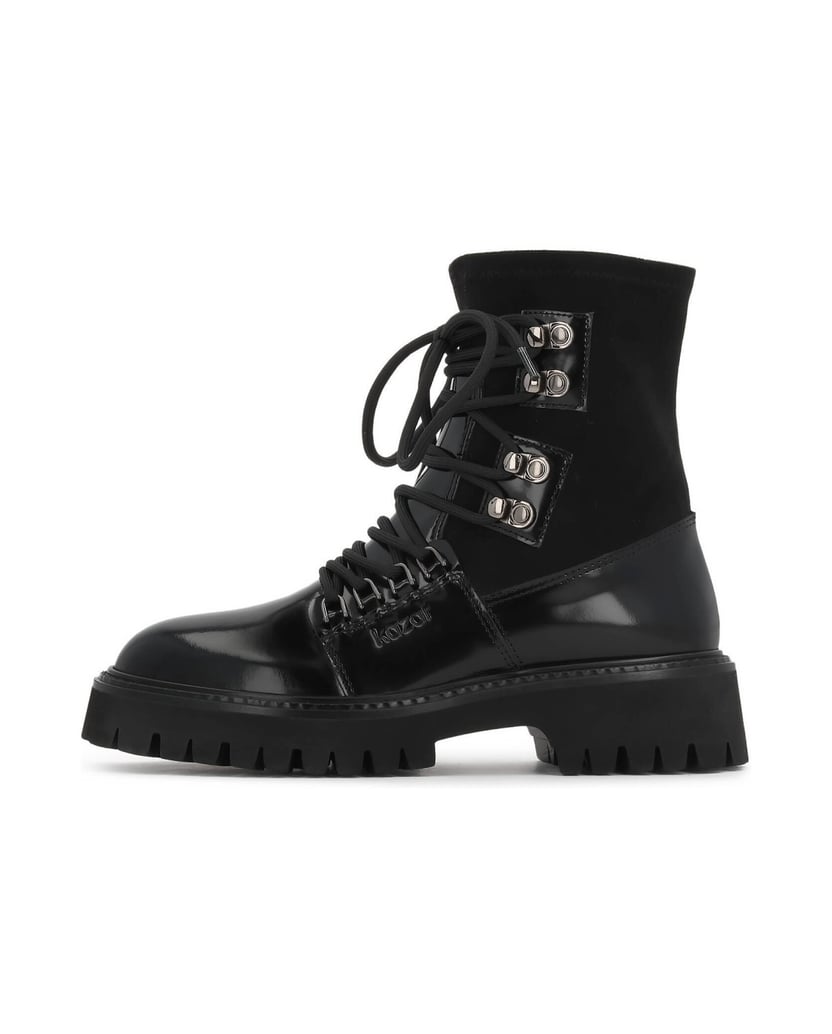 Kazar-Schwarze-Lederstiefel-mit-Schaft-aus-Stoff-und-Treppensohle-schwarz
