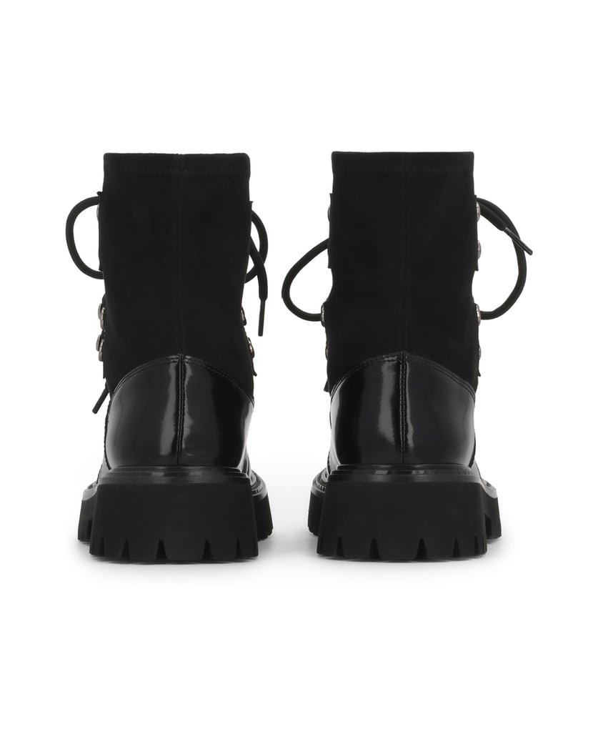 Kazar-Schwarze-Lederstiefel-mit-Schaft-aus-Stoff-und-Treppensohle-schwarz