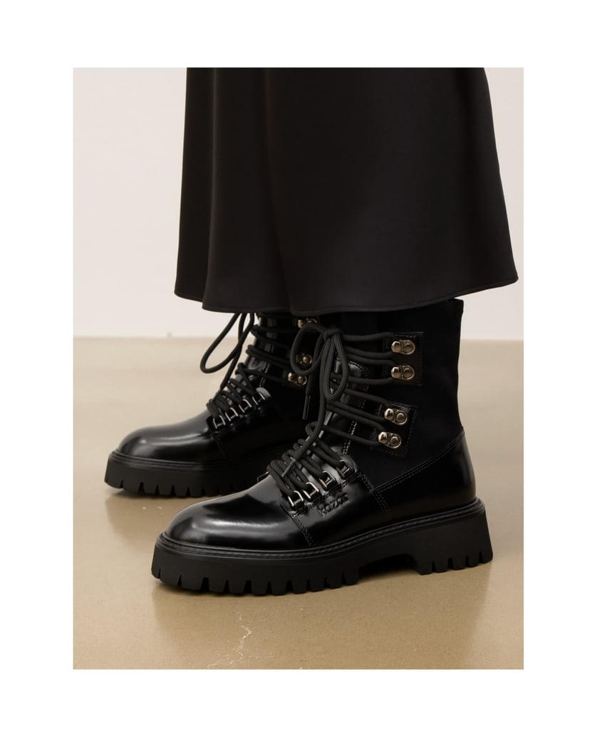 Kazar-Schwarze-Lederstiefel-mit-Schaft-aus-Stoff-und-Treppensohle-schwarz
