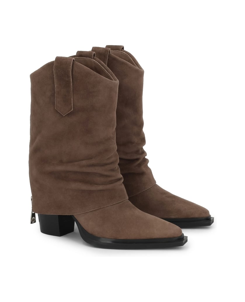 Kazar-Hellbraune-Cowboystiefel-aus-Wildleder-mit-dekorativem-Reißverschluss-camel