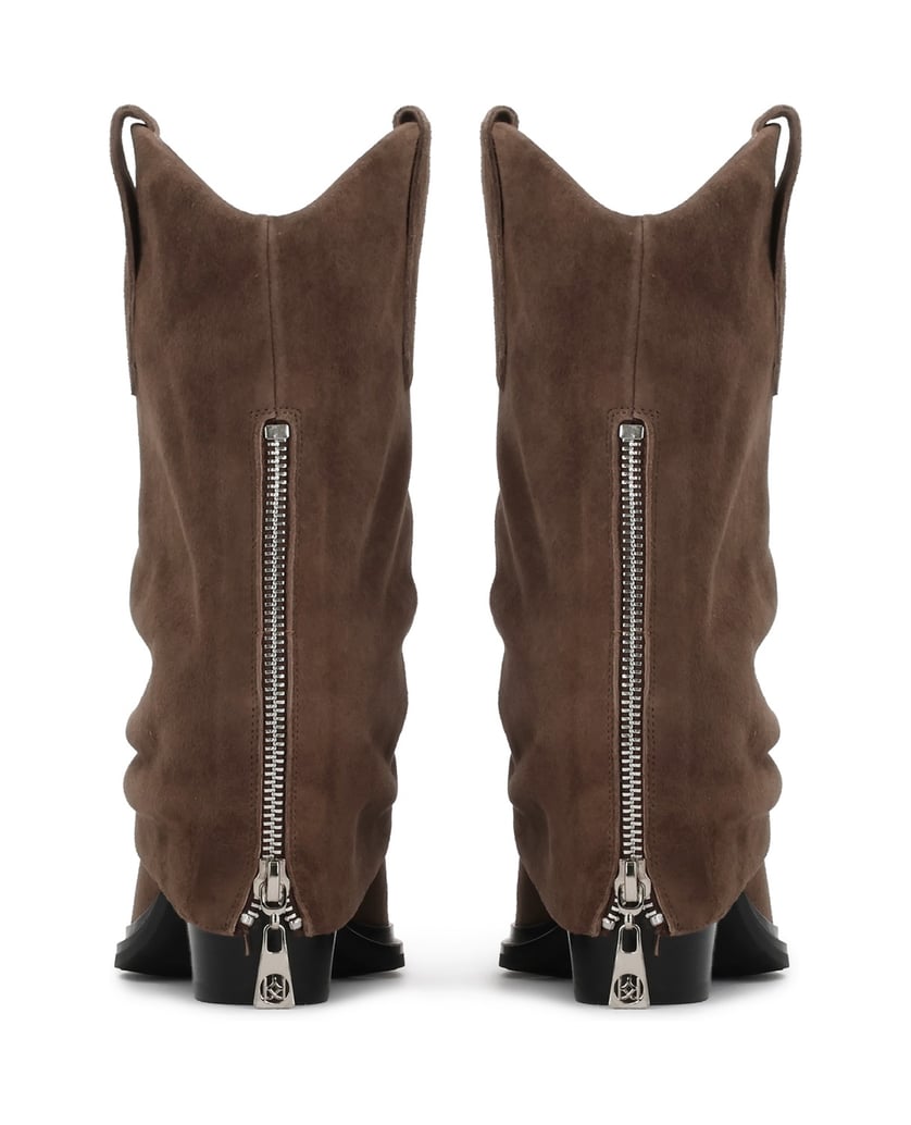 Kazar-Hellbraune-Cowboystiefel-aus-Wildleder-mit-dekorativem-Reißverschluss-camel