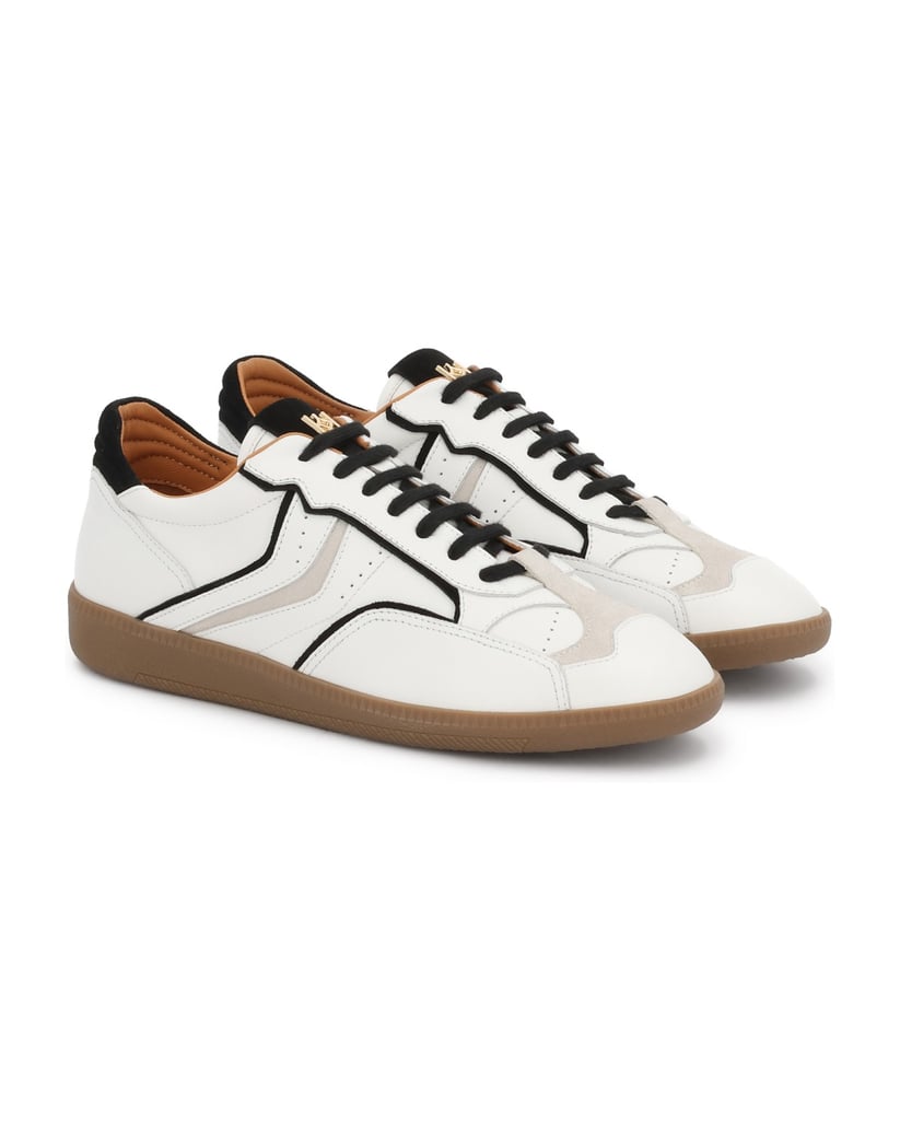 Kazar-Schwarze-und-weiße-Ledersneakers-mit-Wildledereinsätzen-weiss