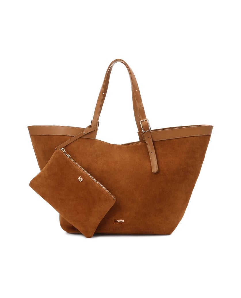 Kazar-Hellbraune-Trapez-Handtasche-aus-Wildleder-camel