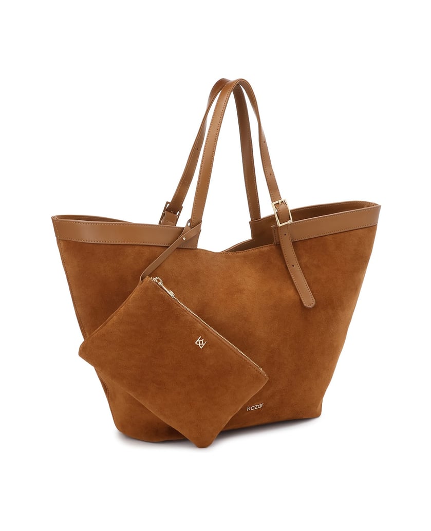 Kazar-Hellbraune-Trapez-Handtasche-aus-Wildleder-camel
