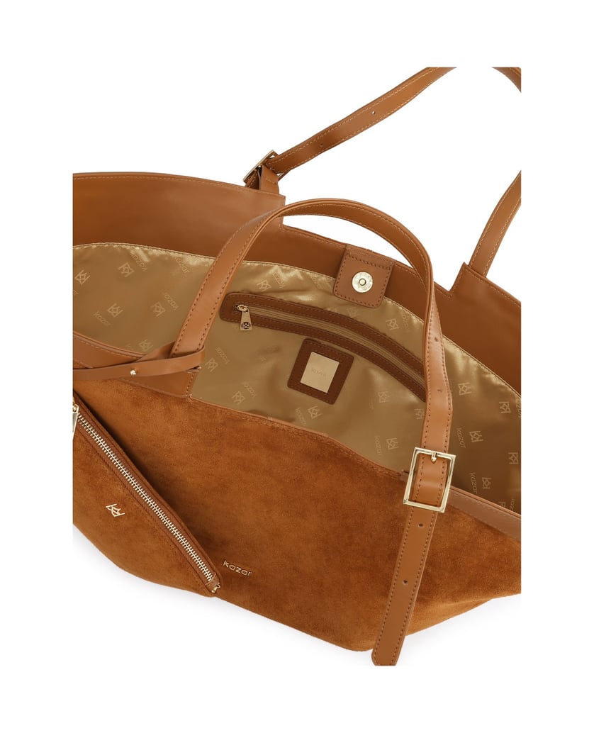 Kazar-Hellbraune-Trapez-Handtasche-aus-Wildleder-camel