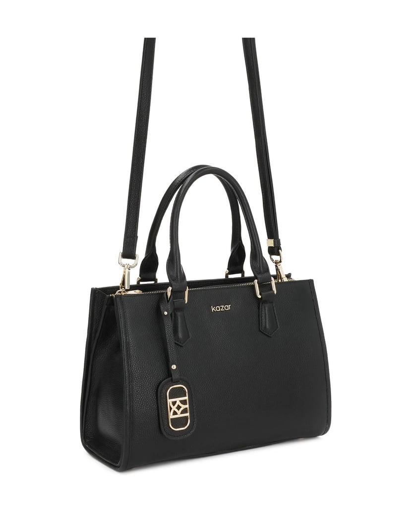 Kazar-Schwarze-Lederhandtasche-mit-abnehmbarem-Riemen-und-verschließbarem-Fach-schwarz